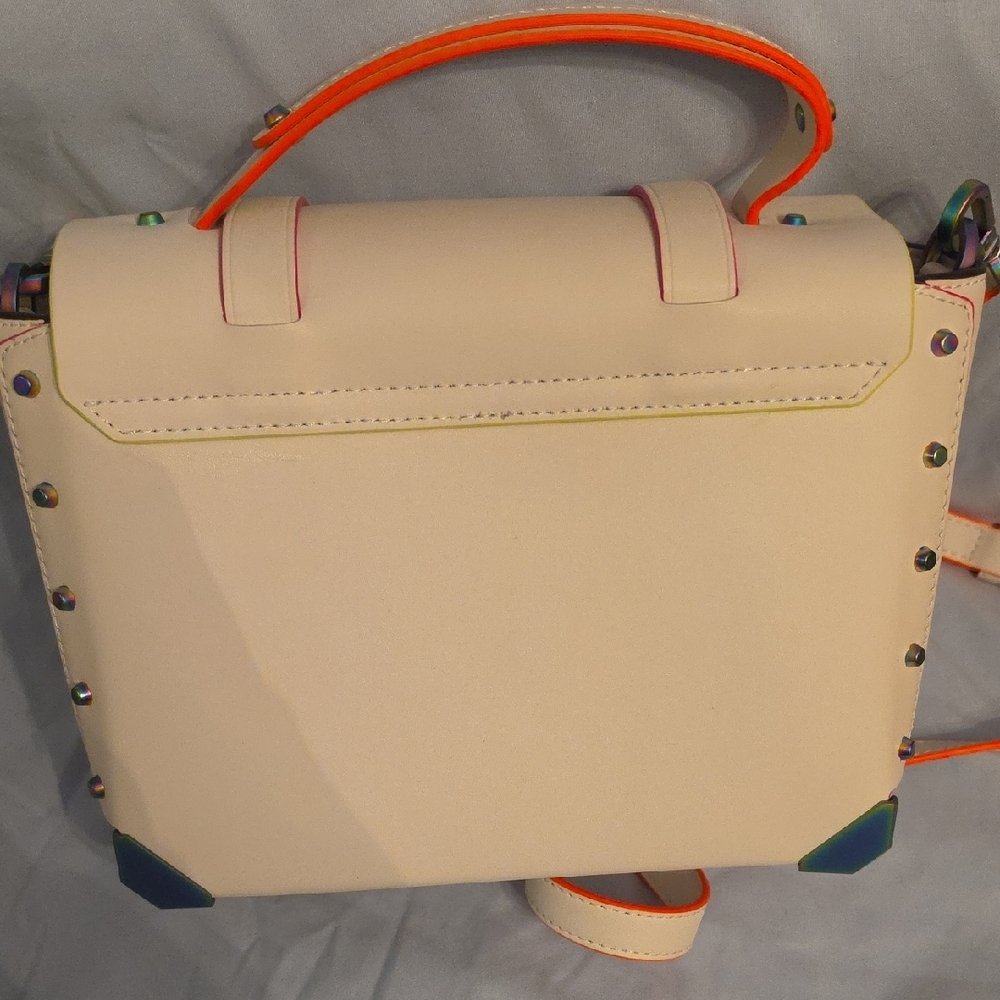 Michael Kors White Satchel with Neon Orange & Pink Trim - Picture 3 of 9